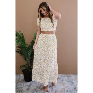 Tropical Maxi Skirt and Rouched Crop Top Set